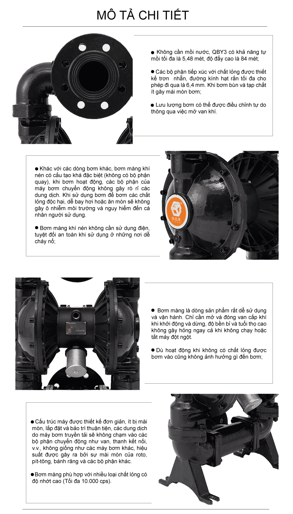 Bơm Màng Khí Nén GODO QBY3-80-100 Gang