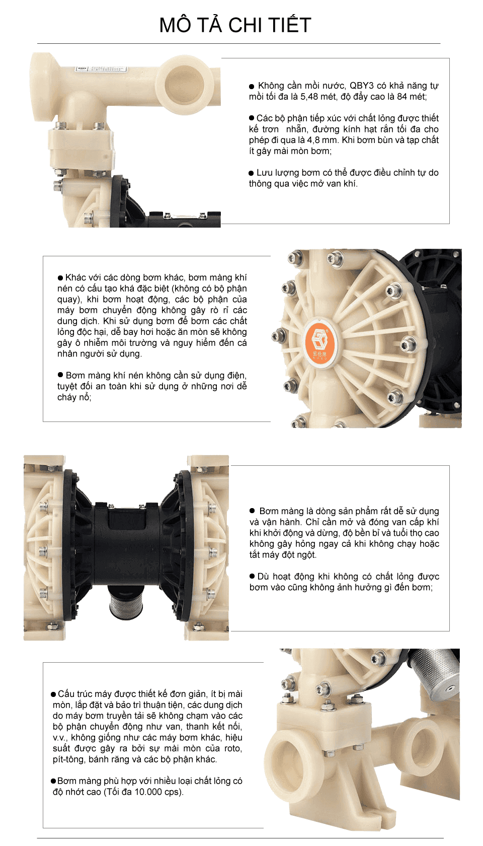 Bơm Màng Khí Nén GODO QBY3-65 TEFLON