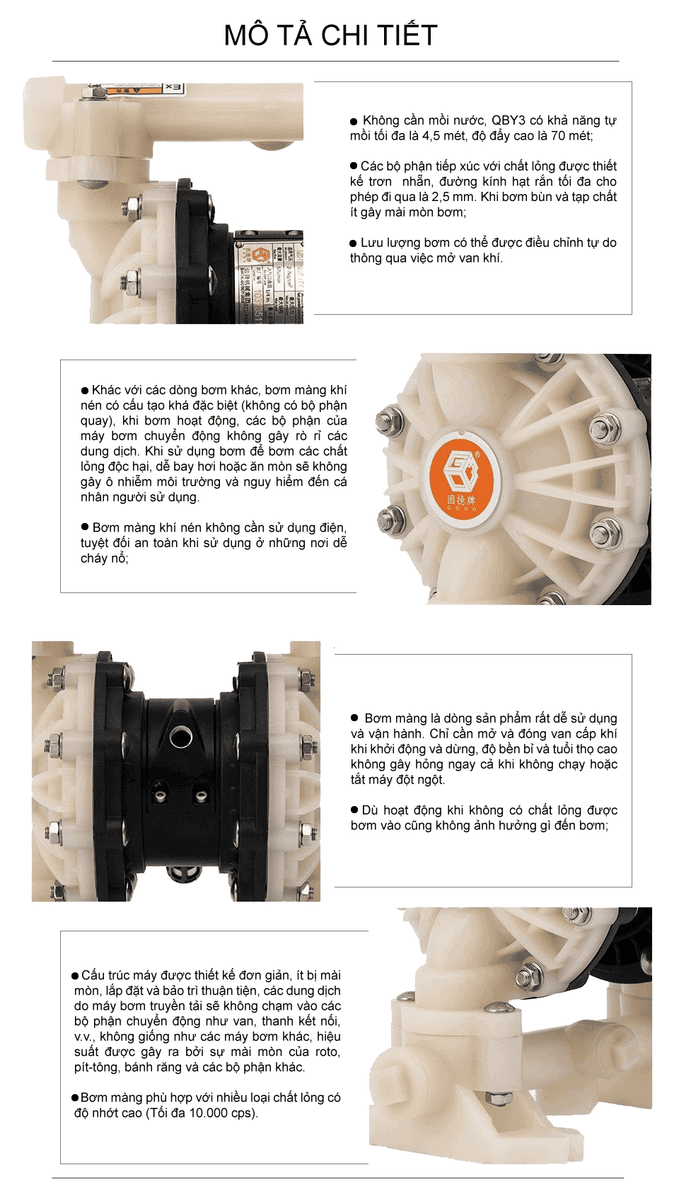 Bơm Màng Khí Nén GODO QBY3-20-25 TEFLON