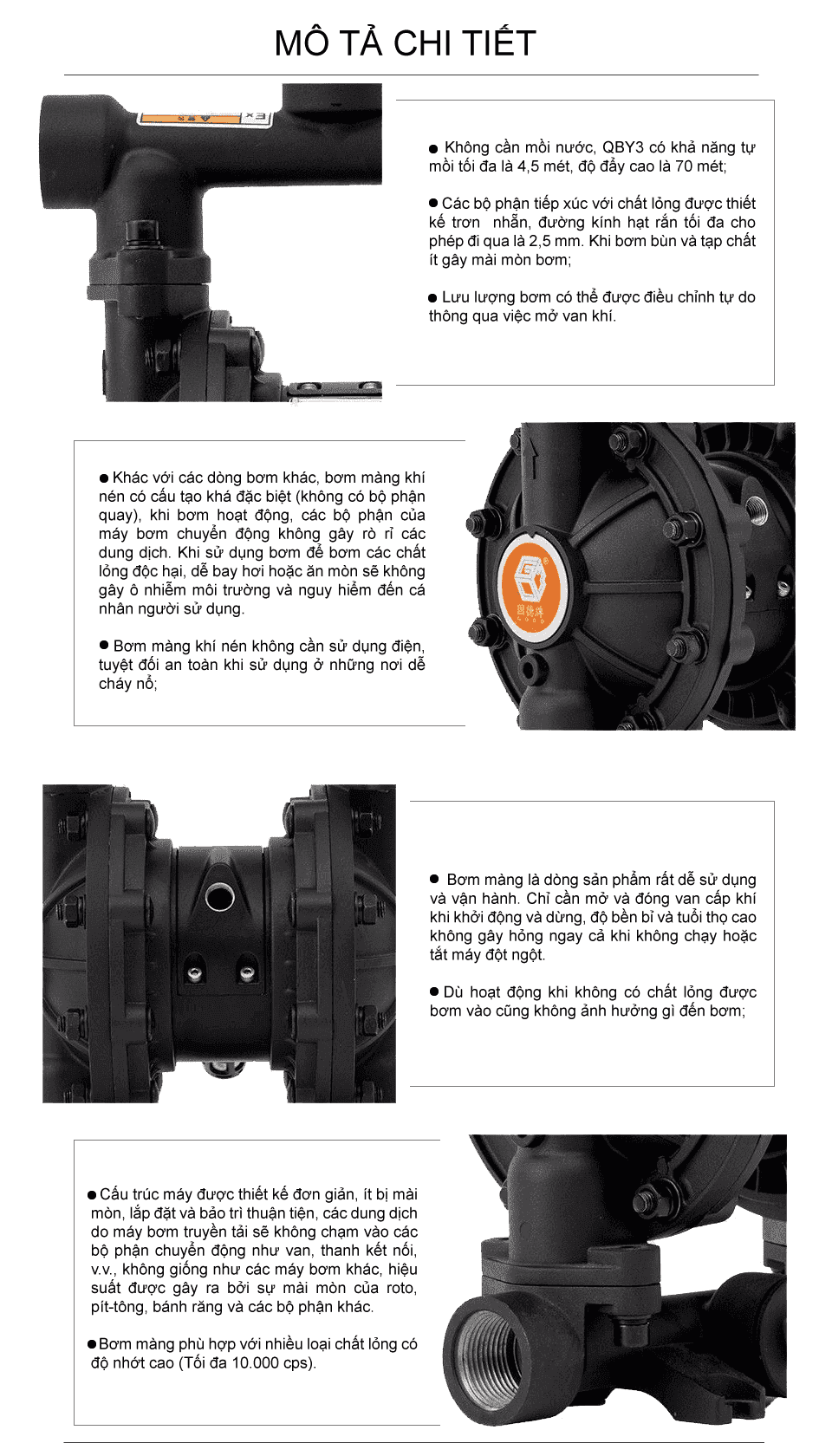 Bơm Màng Khí Nén GODO QBY3-20-25- hợp kim nhôm