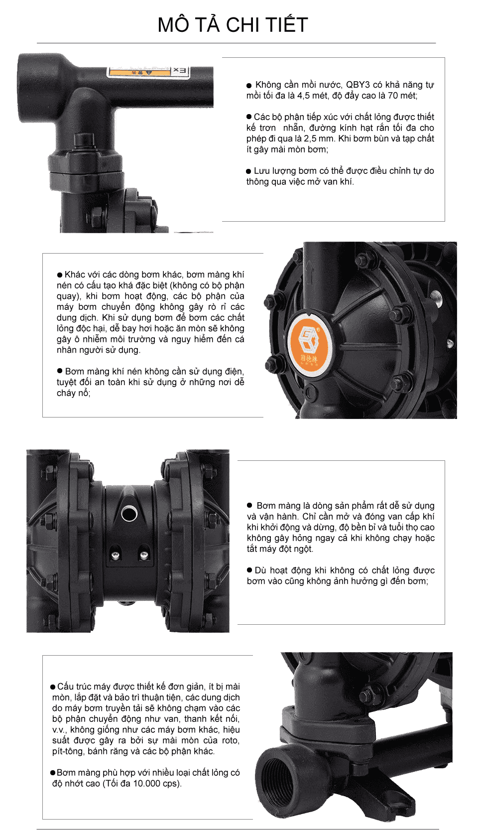 Bơm Màng Khí Nén GODO QBY3-25 Gang