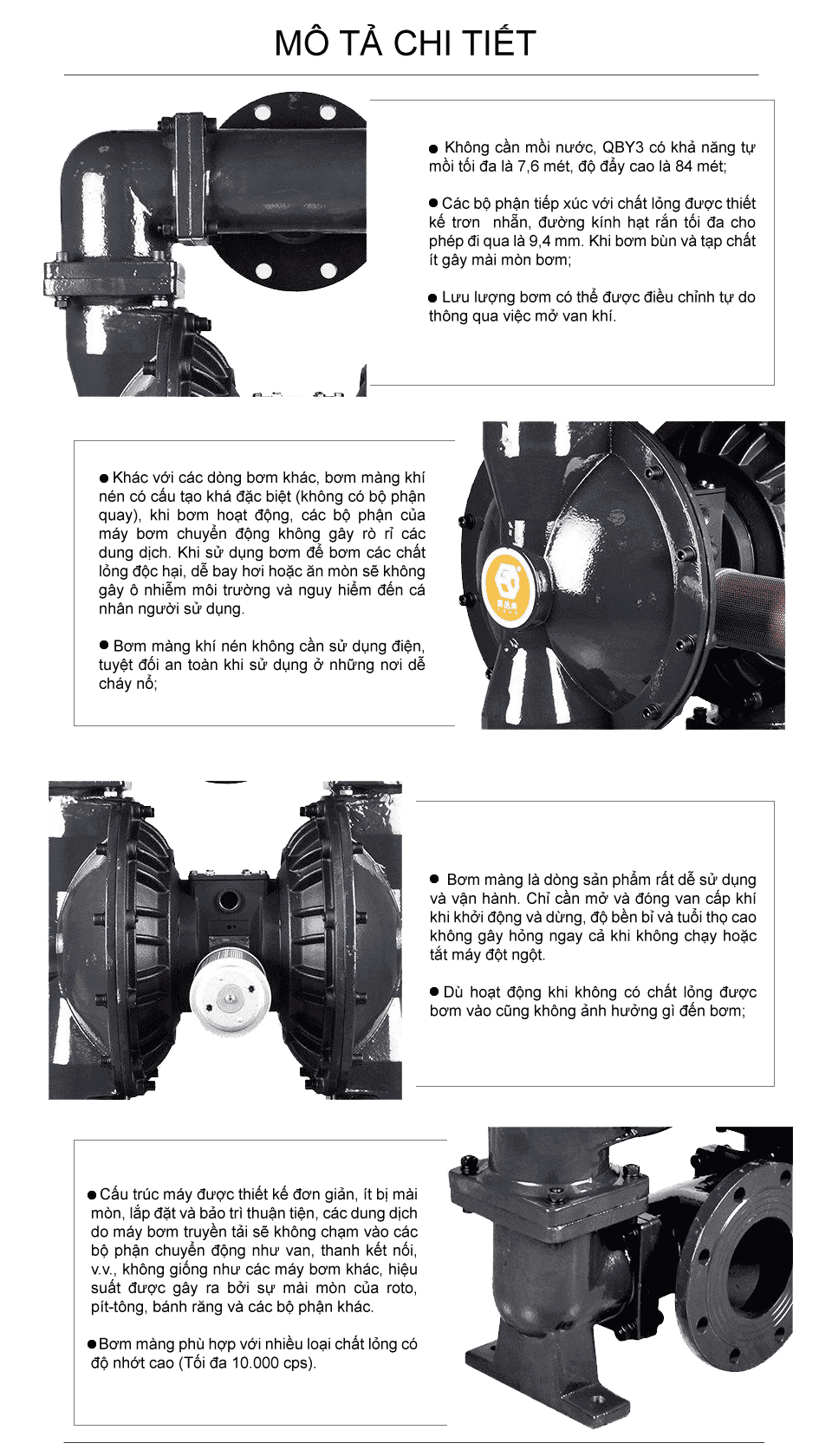 Bơm Màng Khí Nén GODO QBY3-125 GANG