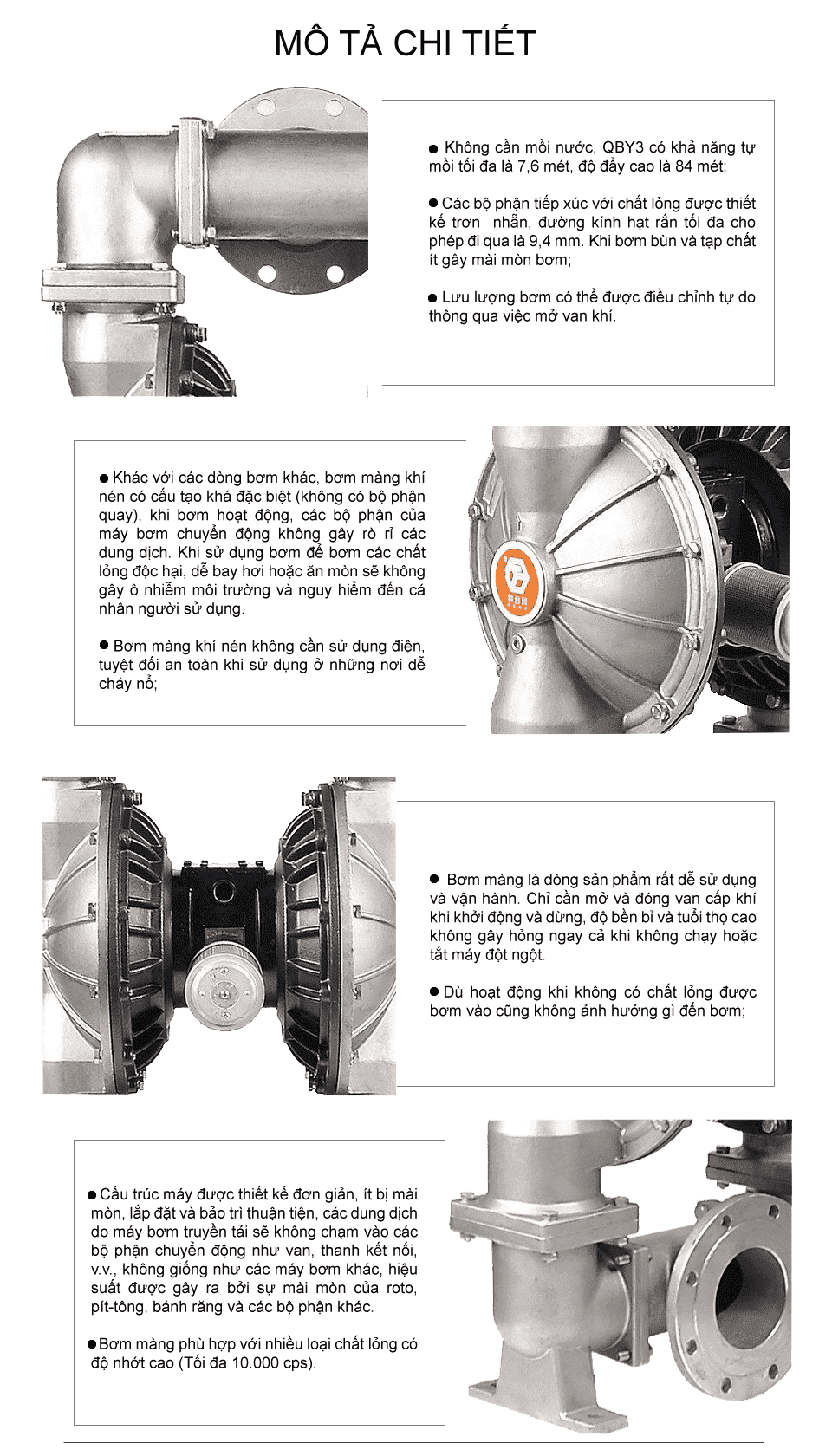 Bơm Màng Khí Nén GODO QBY3-125 INOX