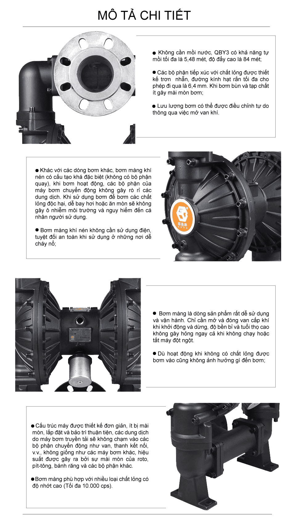 Bơm Màng Khí Nén GODO QBY3-80 Hợp kim nhôm