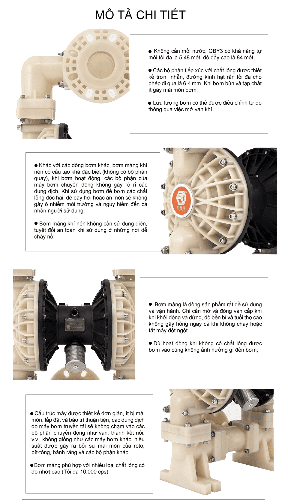 Bơm Màng Khí Nén GODO QBY3-80 Teflon