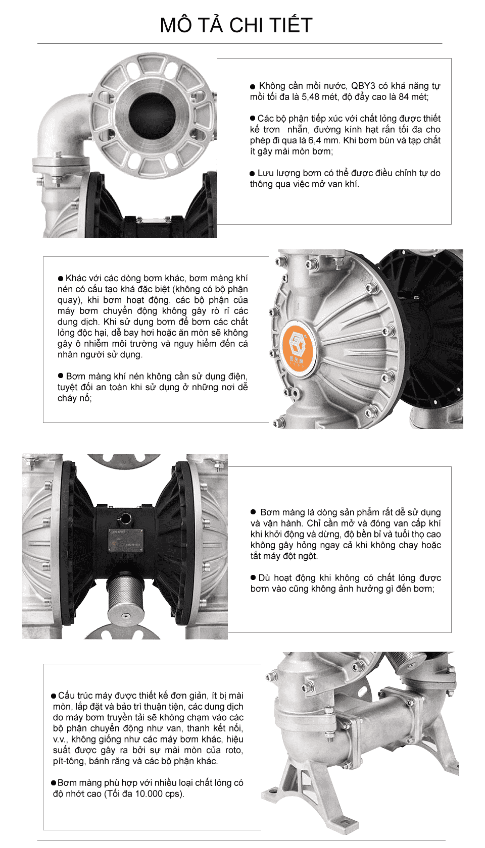 Bơm Màng Khí Nén GODO QBY3-80 INOX