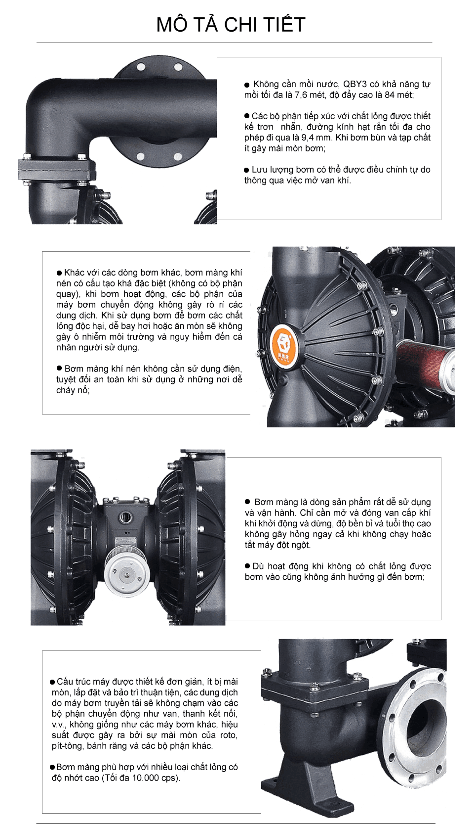 Bơm Màng Khí Nén GODO QBY3-125 Hợp kim nhôm