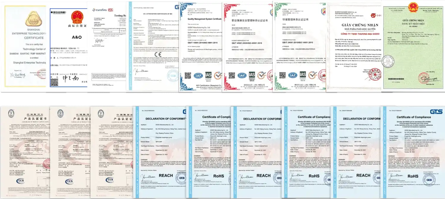 giấy chứng nhận bơm màng godo